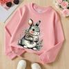 Kids Crewneck Sweatshirt, Cute Rabbit Holding Flower Bouquet Print, Soft Casual Pullover for Fall Winter