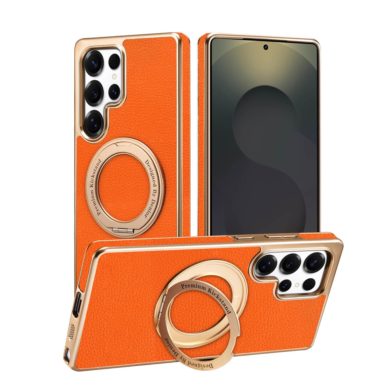 

Samsung S26 Ultra Faux Leather Protective Case with Stand S26 помаранчевий