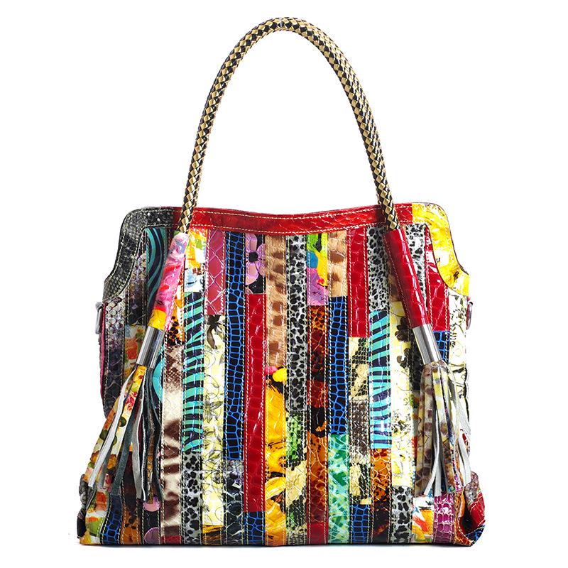 Genuine Leather Women's Bohemian Snake Print Crossbody Shoulder Bag - New Colorful Design