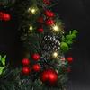Christmas Wreath With Led Lights Red Berries Pine Cones Faux Evergreen For Front Door Wall Fireplace Holiday Decor Outdoor