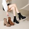 Women's Fashion High-heeled Boots Winter New British Style Soft Sole Anti-slippery  Versatile Keep Warm Leather Shoes