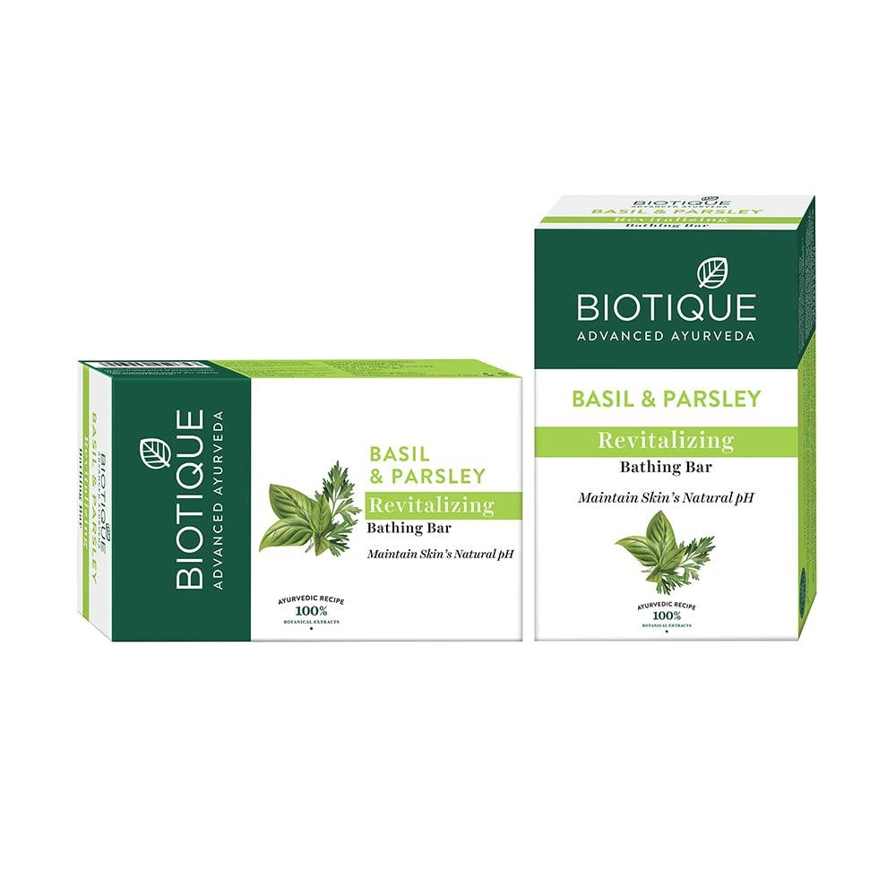 Biotique Basil Parsley Ayurvedic Soap Bar 75g pH Balanced Natural Botanical Extracts For All Skin Types