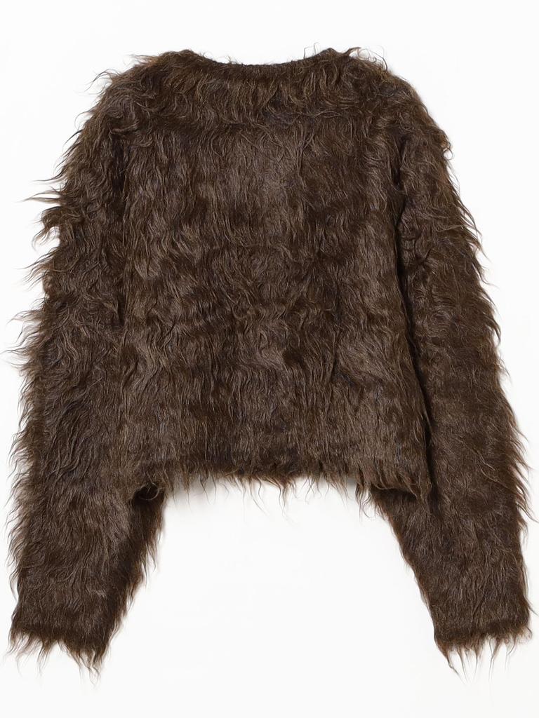 Ray Beams Women's Mix Shaggy Crew Neck Cardigan In Brown, Size 6 (Brown, Free Size)