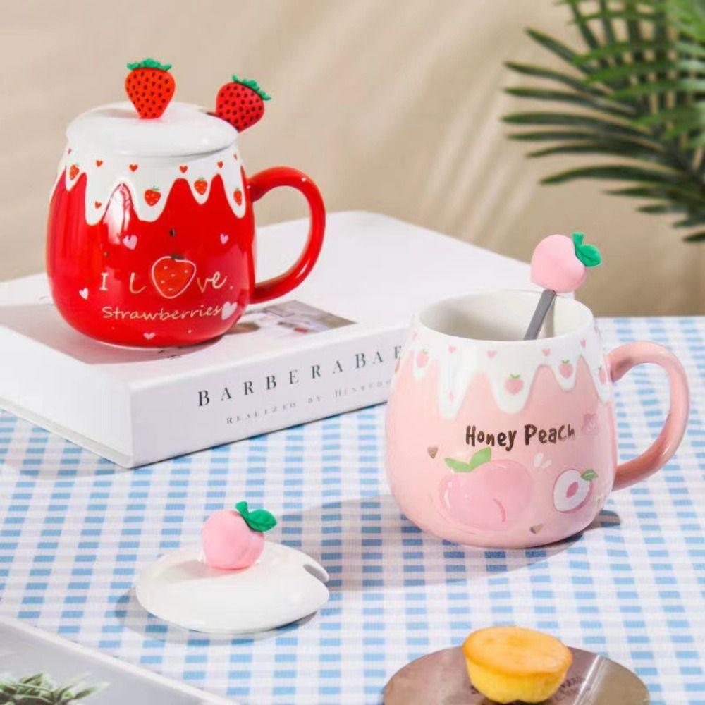 With Lid Coffee Mug 450ML Capacity Ceramic Mug Small Size Porcelain Mug Office Use