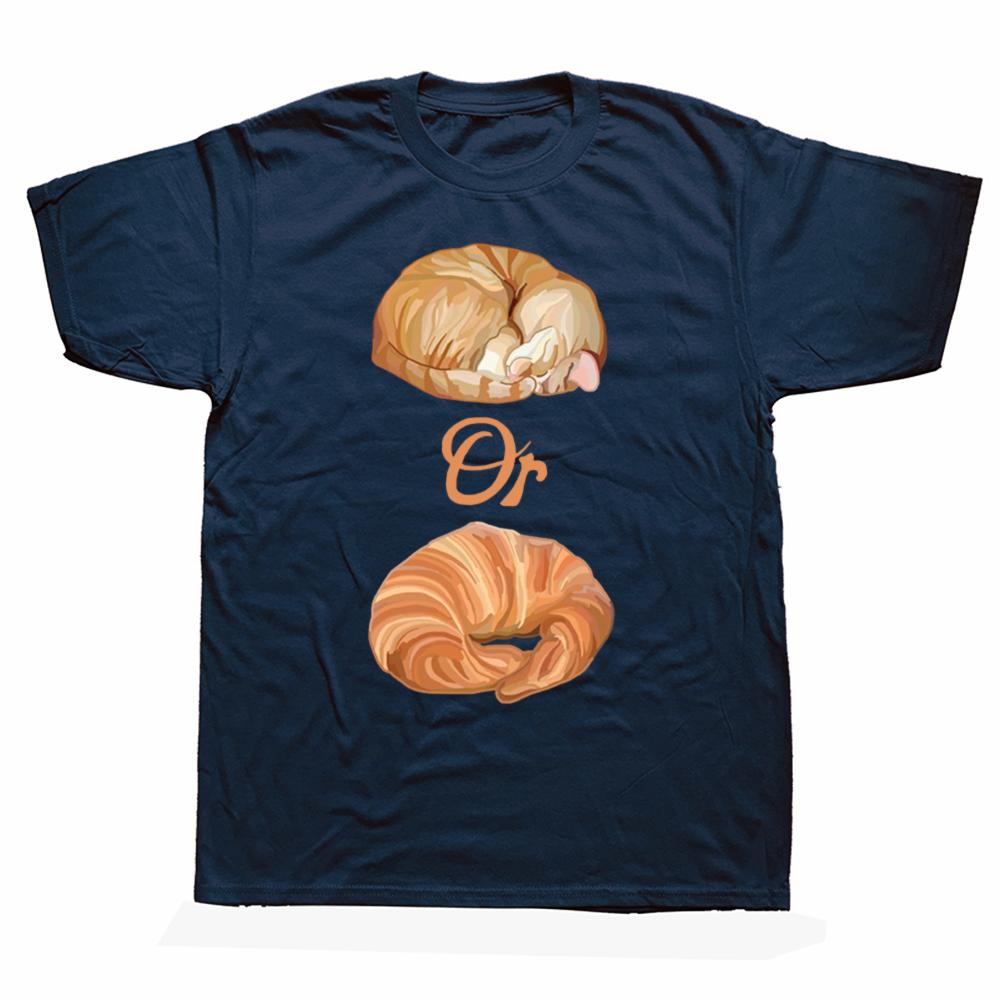 Funny Croissant Cat Meme Graphic T-shirts Men Women's Fashion Casual Tshirt 100% Cotton Loose Oversized Food Lover T Shirt