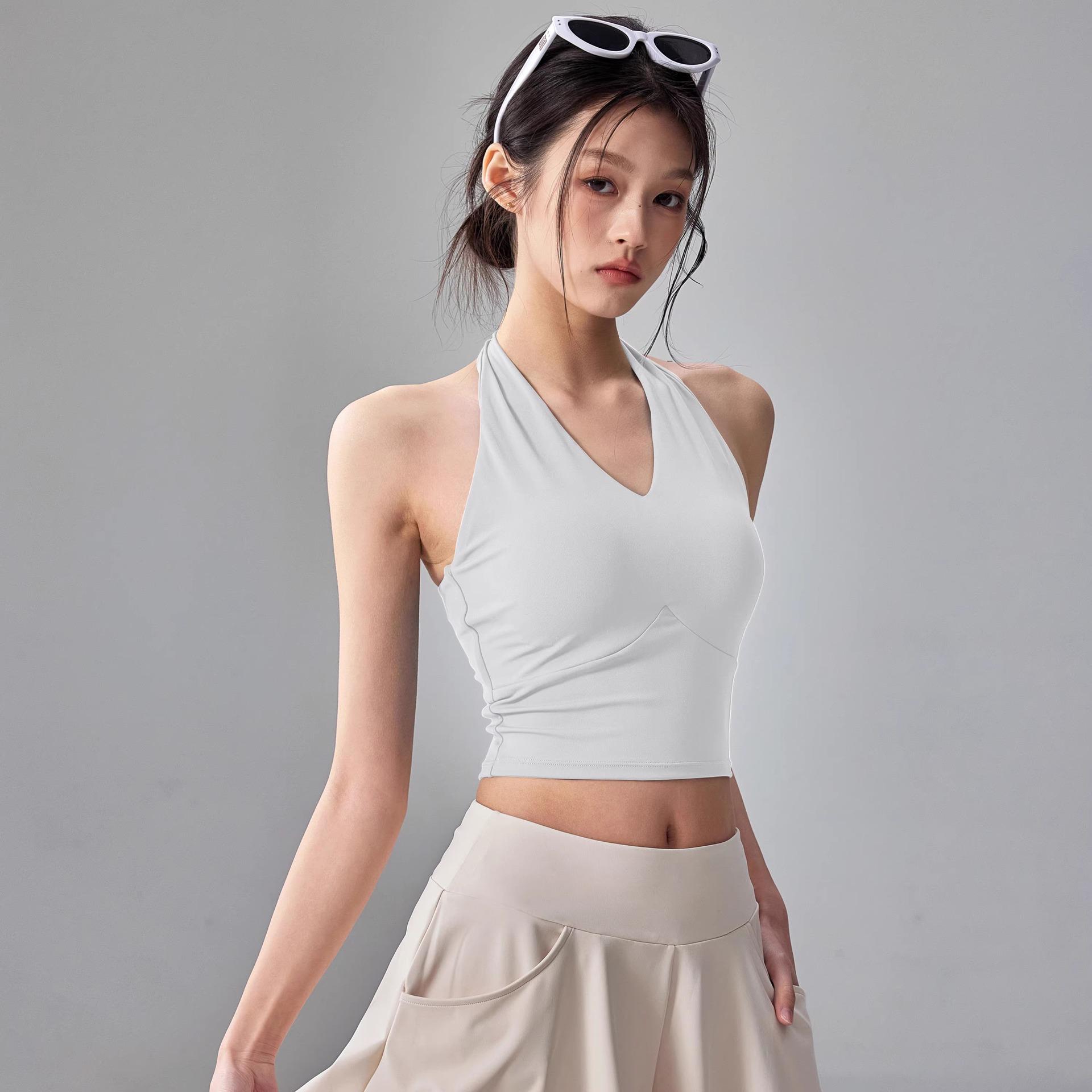 

Женский ударопрочный спортивный топ-халтер: Одежда для похудения для йоги и бега Large белый