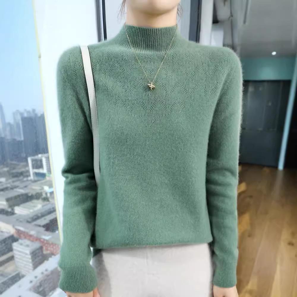 Half High Neck Bottom Sweater Women's Jacquard Sweater Long Sleeve Inner Knit Top