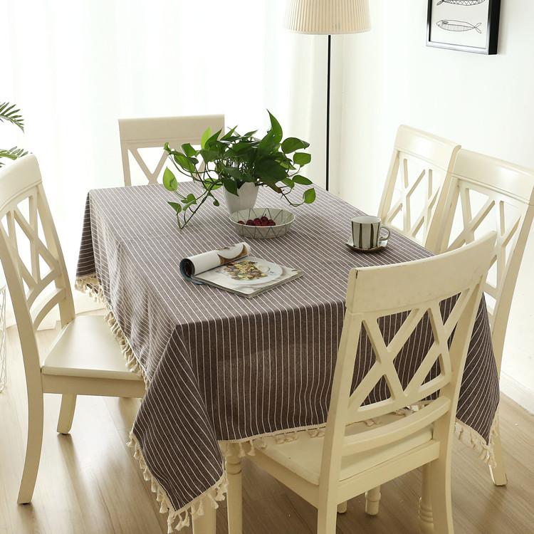 Japanese Simple Striped Polyester Cotton And Linen Bamboo Cotton Fringed Lace Geometric Rectangular Tablecloth Coffee Table Table Cloth