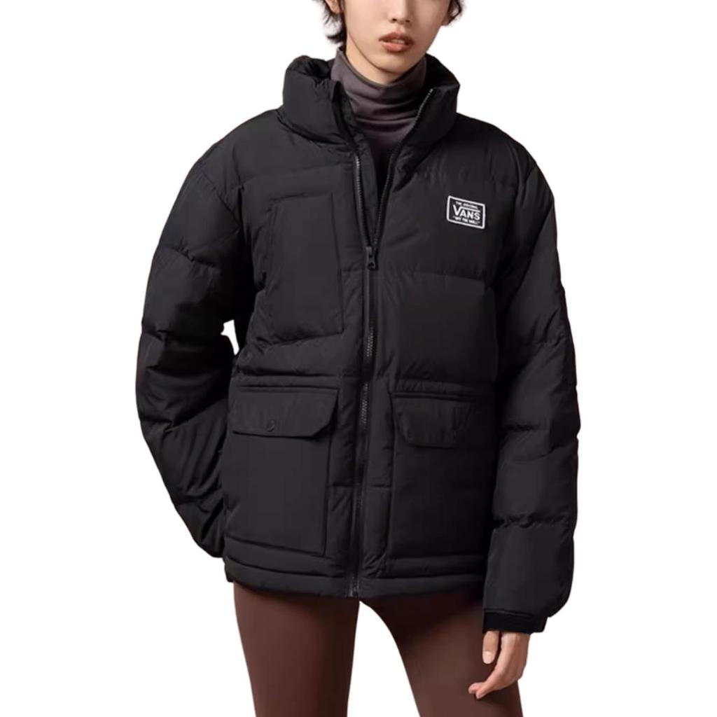 Vans Solid Color Stand Collar Mid-Length Loose Zipper Jacket Long Sleeve Unisex Jacket Black VN000H22BLK