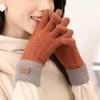 Gloves Female Winter Cute Velvet Thickened Knitted Wool Five-finger Riding Winter Warm and Cold-proof Students