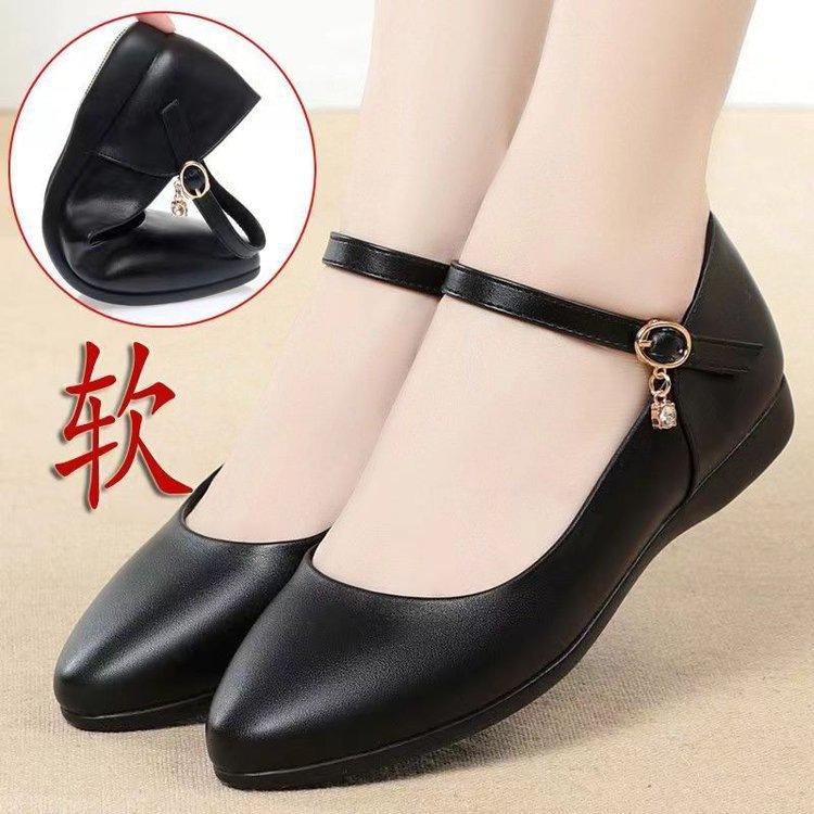 One-word buckle soft-soled comfortable professional spring single shoes new casual flat-soled beef tendon shoes