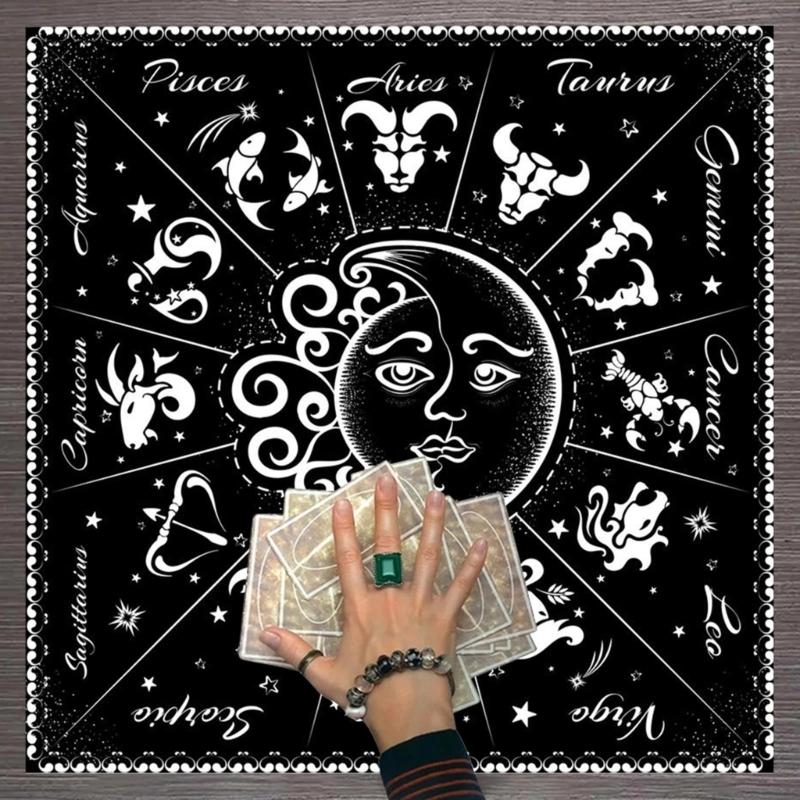 Quadratisches Flanell Tarot Altartuch Brettspielunterlage Astrologische Orakelunterlage Tischdecke Kartenmatte Wahrsagertischtuch