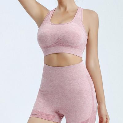 2 Stück/Set Damen Sportanzug Push-up Ärmellose Weste mit Brustpolstern Nahtlos Schnelltrocknend