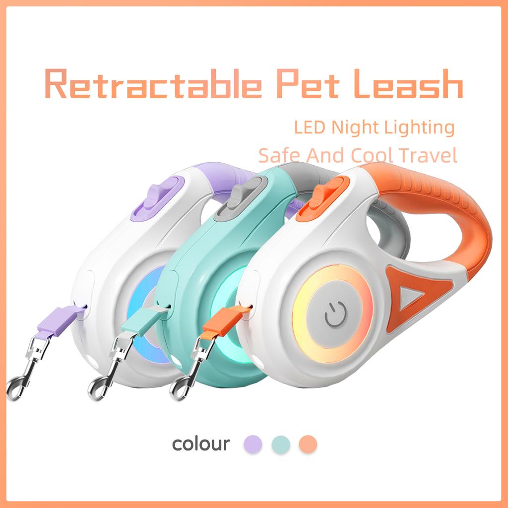 LED Einziehbare Hundeleine mit Licht für Welpen Kleine Mittlere Große Hunde Katzen Haustier Geschirr Leinen Halsband Zubehör 3m 5m Rolle
