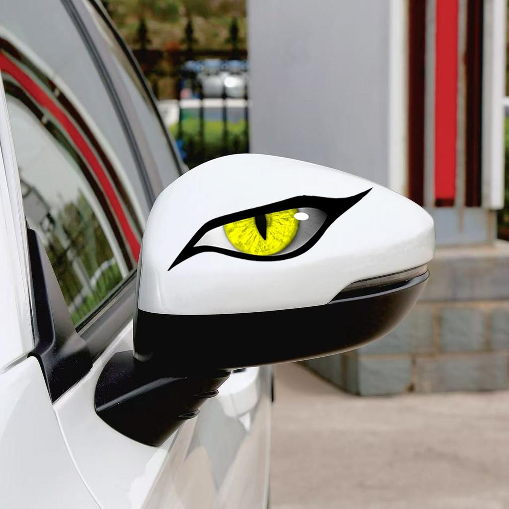 Car Sticker 3D Glossy Yellow Eye Car Sticker - For Rearview Side Mirror, Eye-catching Animal Eye Design Decal