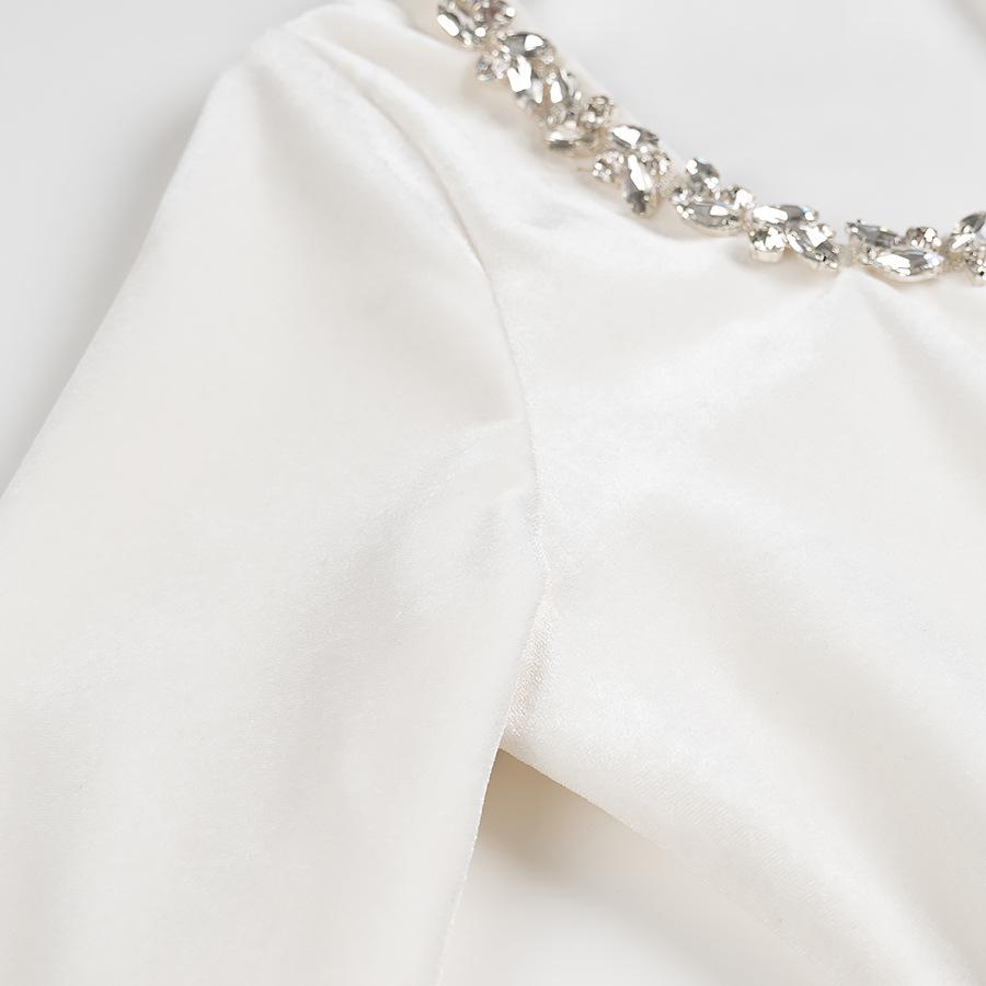 Women's Elegant Beaded Velvet Square Neck Rhinestone Long Sleeve Dress – Winter Formal/ New Year’s Dress