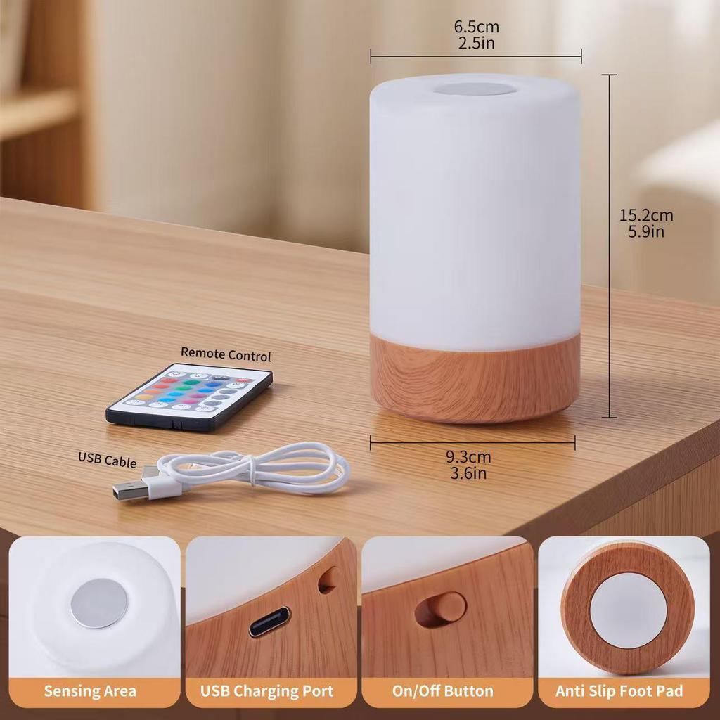 13-Color Wood Grain LED Night Light: Creative USB Rechargeable Bedside Lamp for Camping & Bedroom Atmosphere