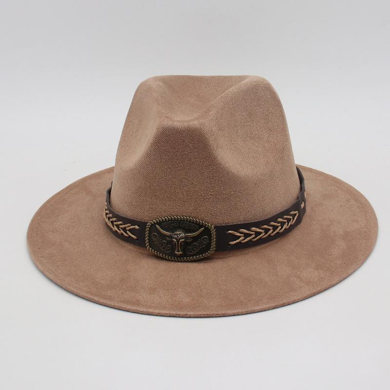 Ethnic Ox Head Wide Brim Concave Shape Women'S Jazz Hat Woolen Fried Street British Style Cowboy Hat