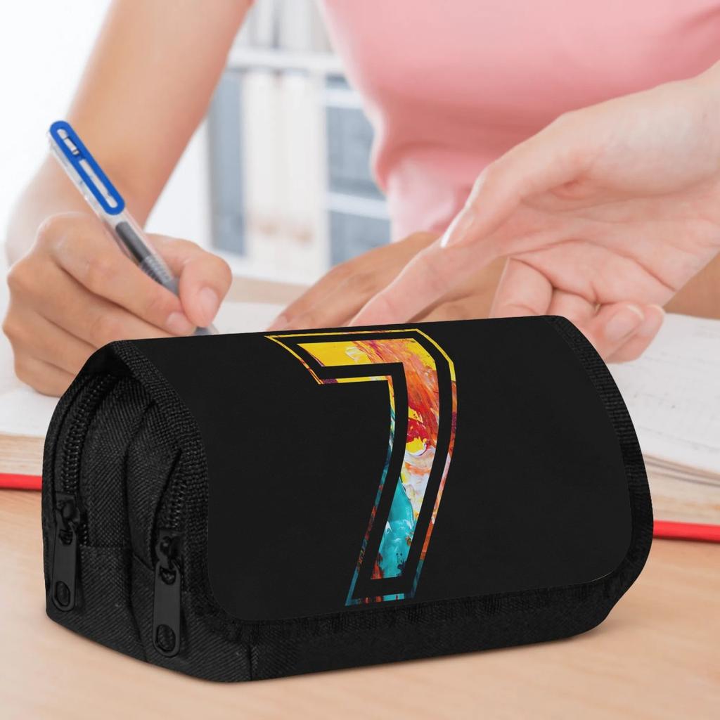 Double Layer Pencil Case, Vibrant Printed Pencil Pouch with Artistic Number Seven Design, Fashion Storage Bag, Portable Pencil Case with Zipper, Durab
