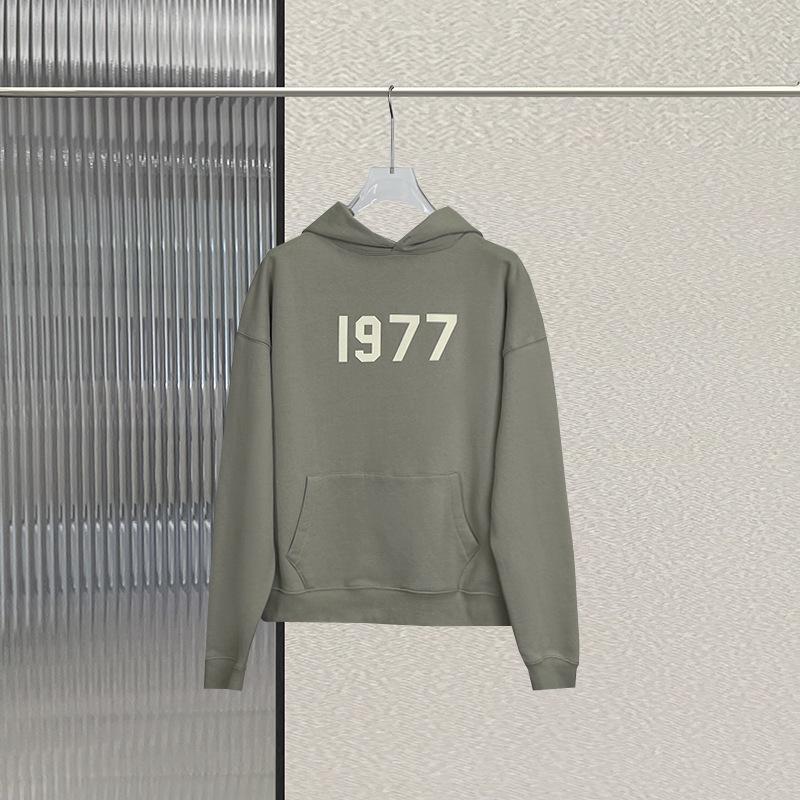 ESSENTIALS 1977 Velvet Hooded Sweatshirt - High Street Unisex Pullover Jacket Small