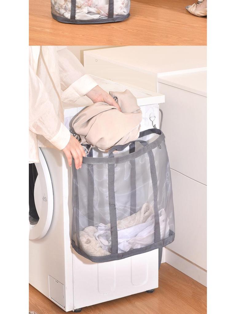 Portable Foldable Wall-Mounted Laundry Hamper: Large Capacity Mesh Basket for Bathroom Storage
