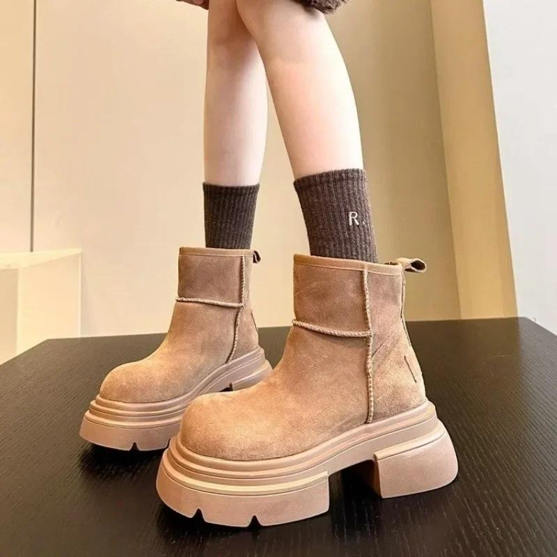 Fashion 2024 Shoes Female Modern Women's Boots High Quality Ankle Boots Women Sewing Round Toe Med Heel Platform Slip On Shoes Women