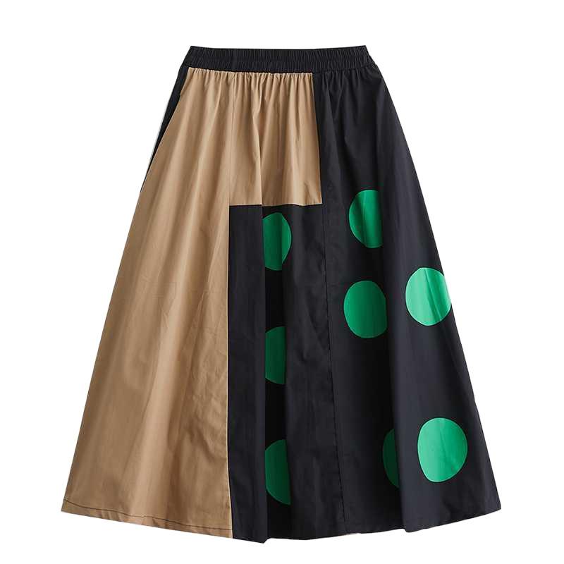 Spring and Autumn Women's Printed Loose Splicing Skirt