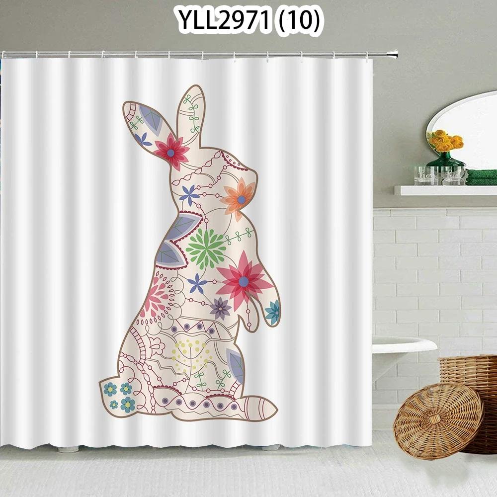 Katze Hase Tierdruck Floral Heimdeko Duschvorhang Wasserdichtes Polyester   Duschvorhang