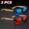 2PCS Retro Square Sunglasses Bamboo-Like Temple Silver Rivet Accents UV400 Unisex Gift for Outdoor & Daily Vintage Elegance