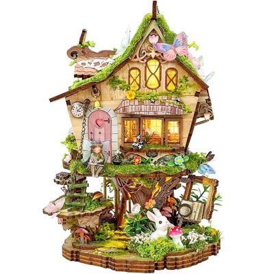 Moin moin Domek dla lalek Miniaturowy Zestaw DIY Zestaw do ukończenia w 4 godziny Instrukcje Bajkowy Las Domek na drzewie Książeczka obrazkowa z i Drewniana Puzzle 3D