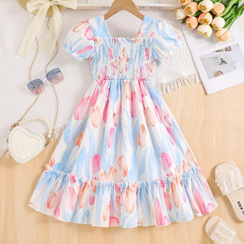 2025 Lato Sukienka z bufiastymi rękawami dla dziewczynek Sukienki księżniczki