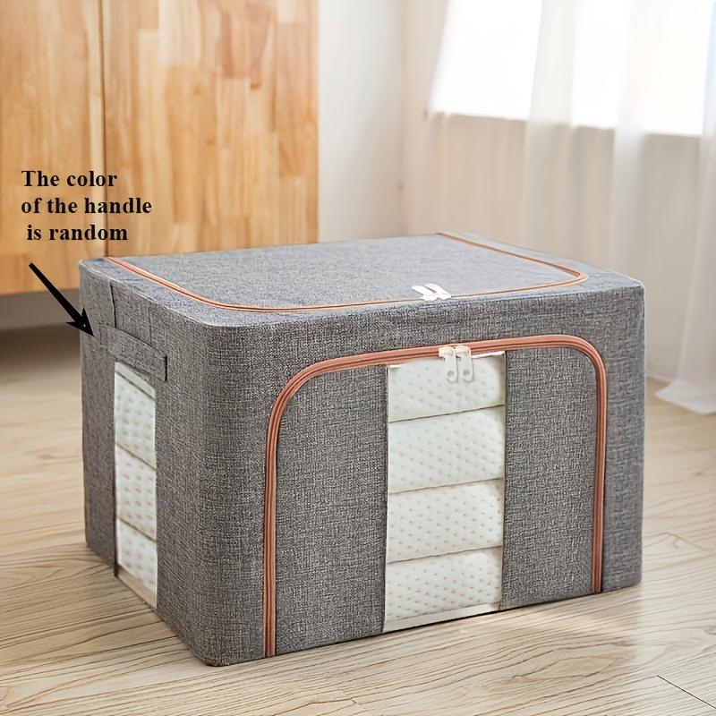 Oxford Fabric Clothing Storage Box with Steel Frame Folding Bag Clear Window Zipper for Clothes Bed Sheets Blanket with Handles