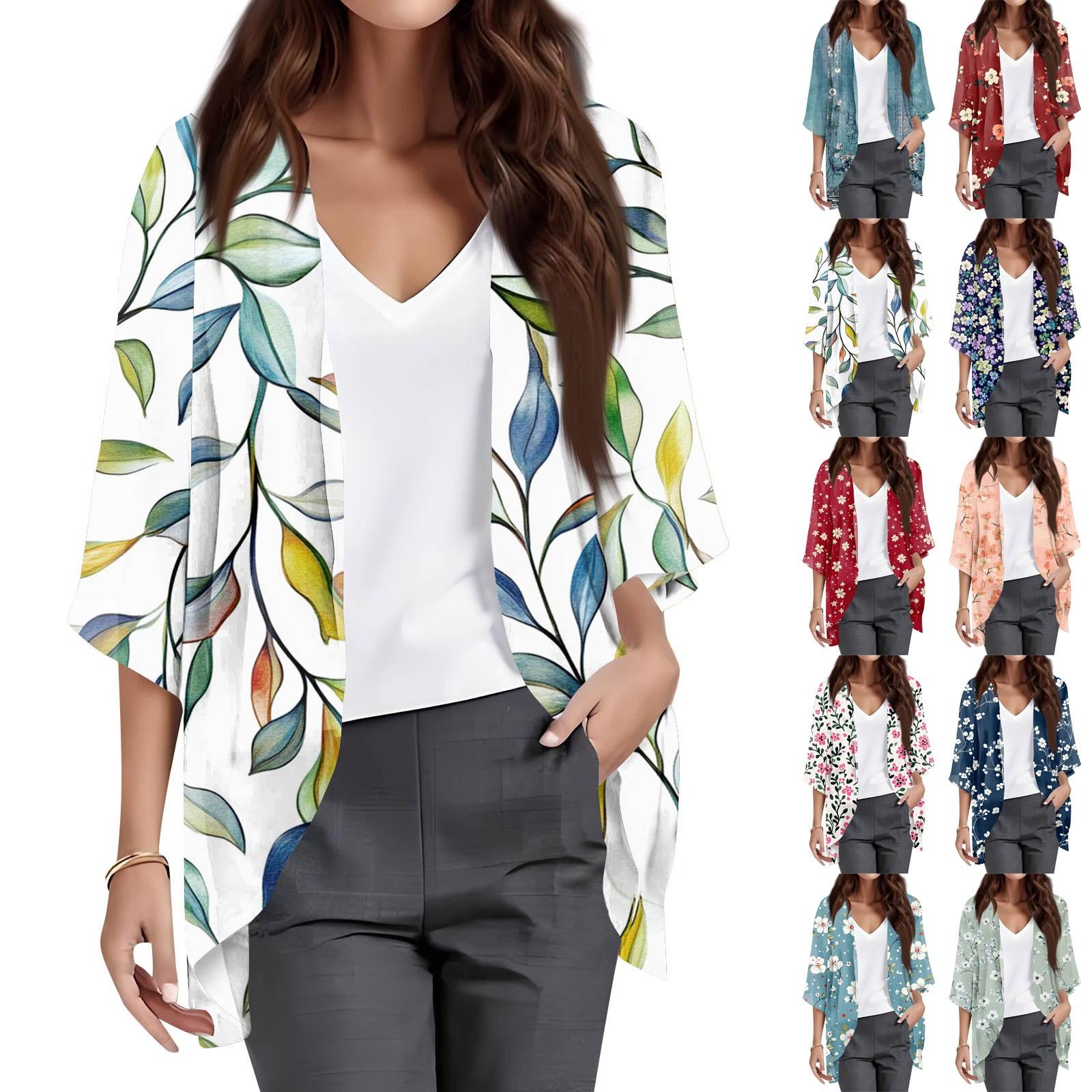 

Ladies Fashion Loose Casual Print Beach Holiday Sleeve Chiffon Cardigan XL