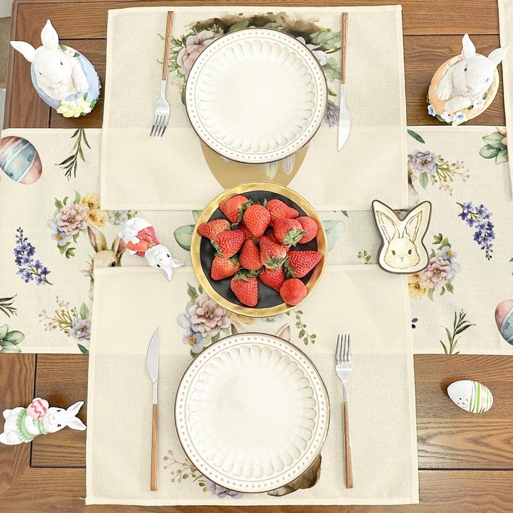 PATIO CHOICE Table Runner Easter Decorations Bunny Watercolor Easter Eggs Flower- Easter Table Runners Kitchen Dining Table Decoration for Home Party