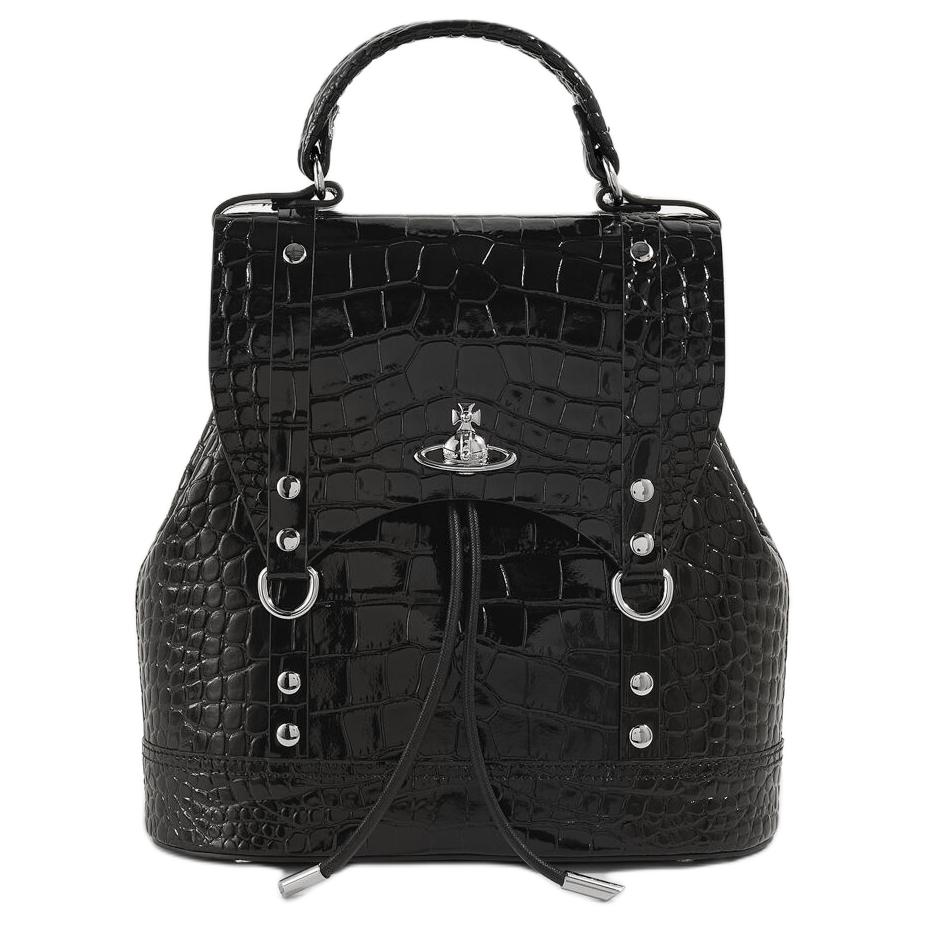 

VIVIENNE WESTWOOD Max 26SS Silver Shallow Relief Sphere Top Handle Design Calfskin Backpack Small Unisex Backpack Black 4A03000EU-L0098-BLACK Basic Set (Bag+Dust Bag)