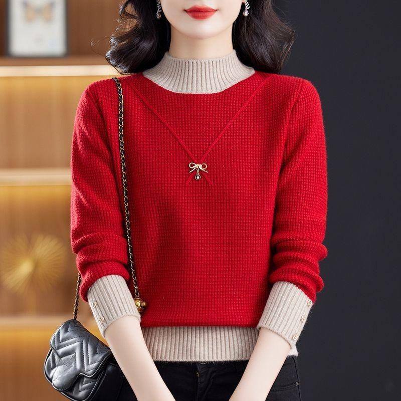 Half Turtleneck Pullover Loose Long-sleeved Multicolor Knitted Sweater for Women Trendy Casual Sweater Autumn and Winter Top