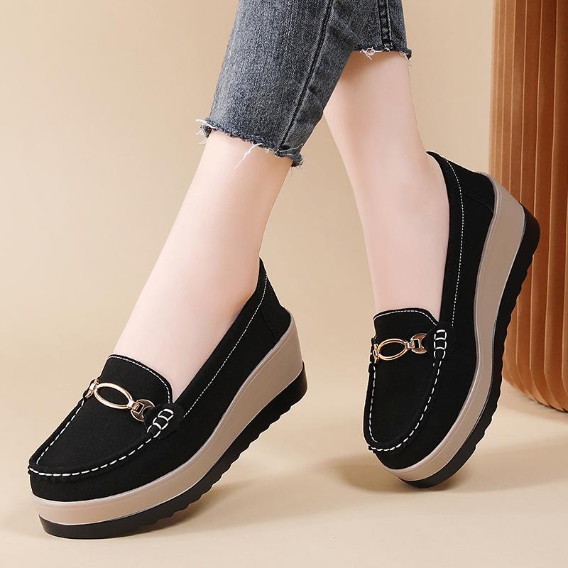 Jesień 2024 Zamszowe buty na platformie z koturną - Lekkie, wygodne, zwiększające wzrost buty codzienne dla kobiet