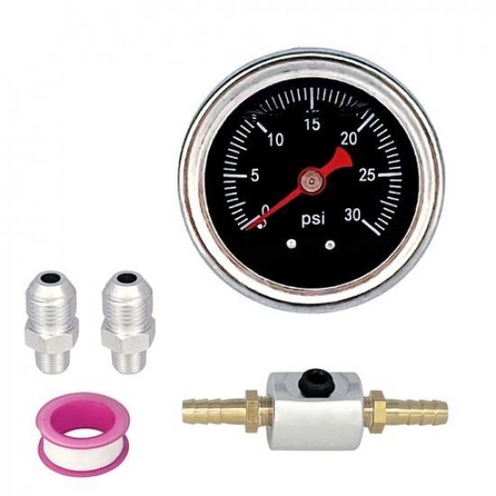 0-30psi Fuel Pressure Gauge Regulator Gauge Liquid 1/8" NPT W/ AN6 Adapter