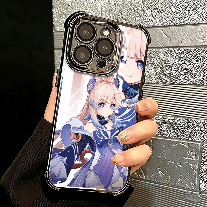 Genshin Impact Desgin Plating Phone Case For Iphone 16 17 Pro Max Air 16E 14 15 Plus 12 13 Mini Anti-Fall Airabag Cover