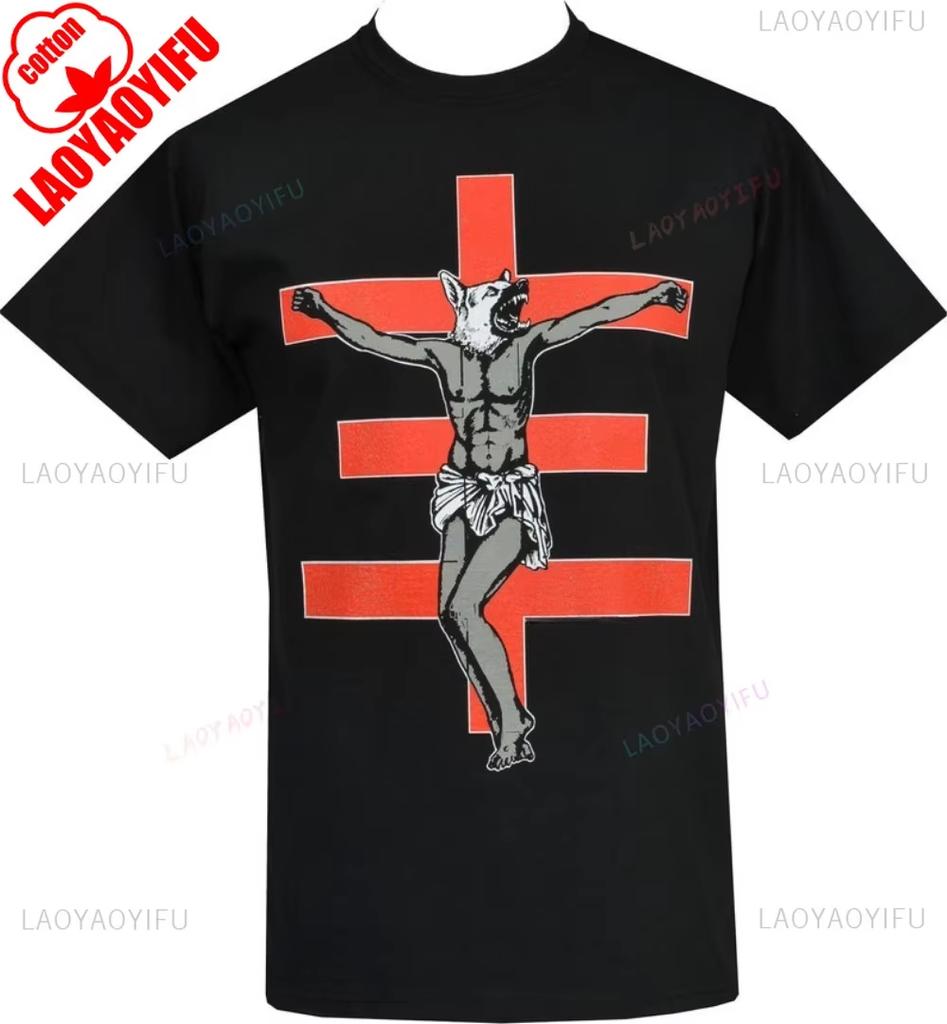 Psychic TV Męski T-Shirt Val Denham Wilk Pies Krzyż PTV Industrial Punk Oddychający Camisetas Nostalgia Retro Wysokiej Jakości Bawełna