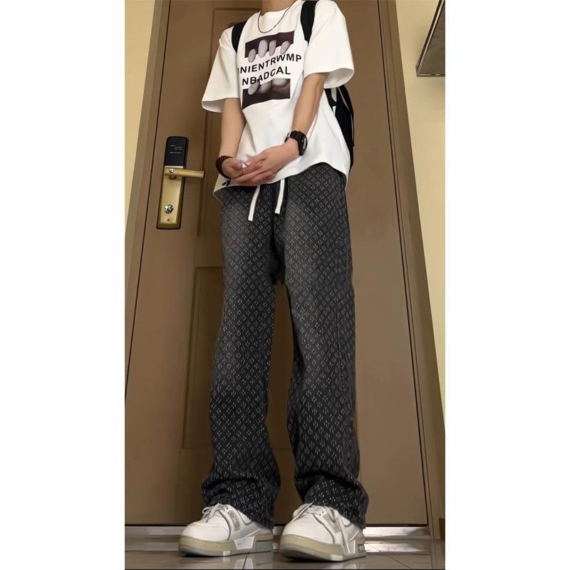 JYL Men's Jacquard Jeans  Tall Extended American Cargo Wide-Leg Denim