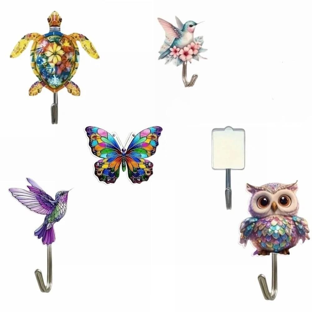 5 Pcs Acrylic Decorative Wall Hooks Cute Animal Sticky Coat Hook Self-Adhesive Hook Bathroom