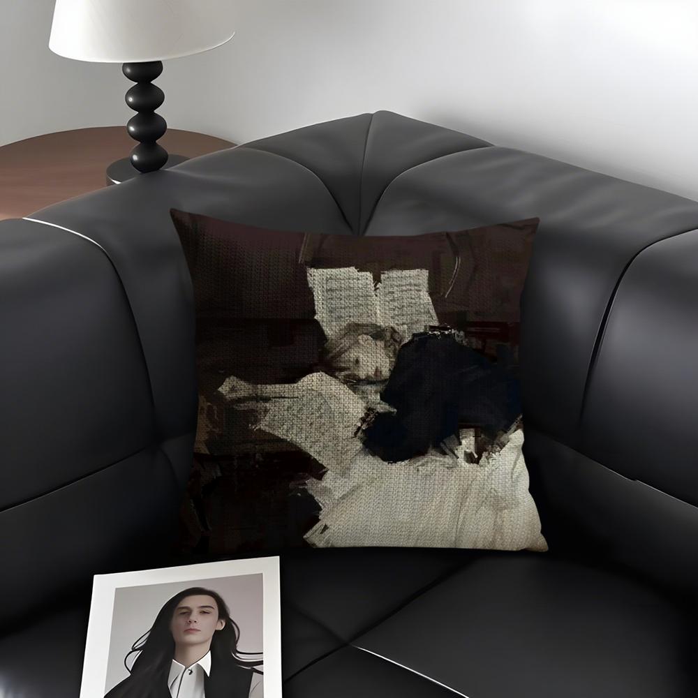1PC Black White Art Design Cushion Cover Natural Linen Organic Fabric DoubleSided Printing Sofa Home Decor Gift Pillow Case