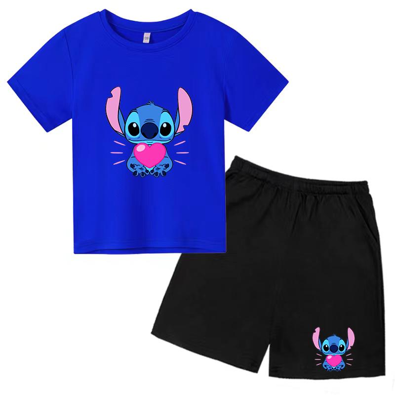 Barne Stitch Anime T-skjorte 3-12Å Gutter og Jenter Førskole Topp+Shorts Vakre Jenter Fest Sjarm Sport Jogging Fritidssett