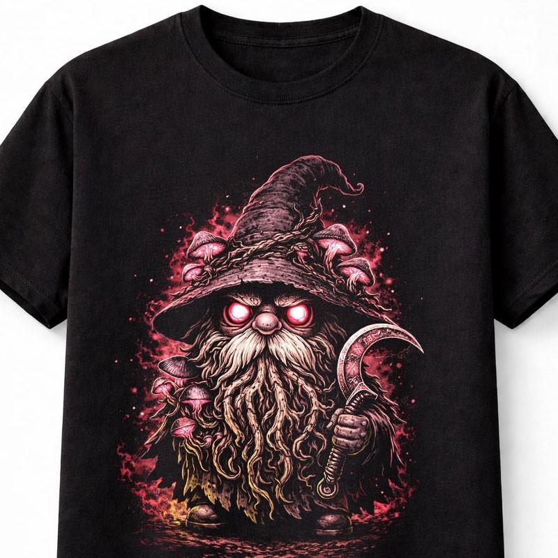 Mushroom Wizard Reaper Gnome Gothic Dark Fantasy Graphic Unisex TShirt