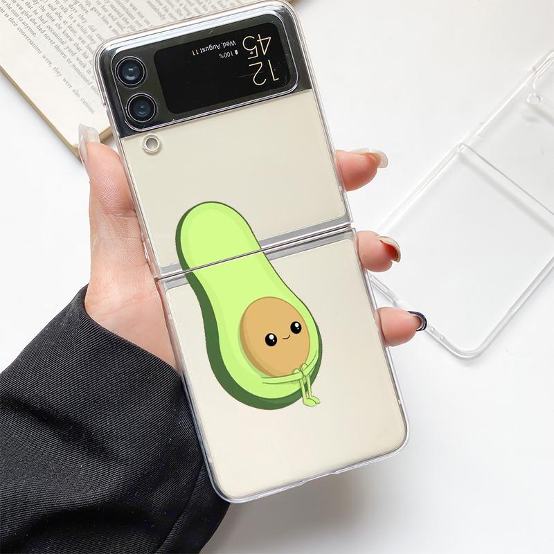 Cute Avocado Baby Yoga Fashion Phone Case For Samsung Galaxy Z Flip 3 4 5 6 7 Hard Folding Z Flip4 PC Cover Protector Gift