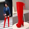 Rote Overknee-Stiefel mit klobigem Absatz für Damen