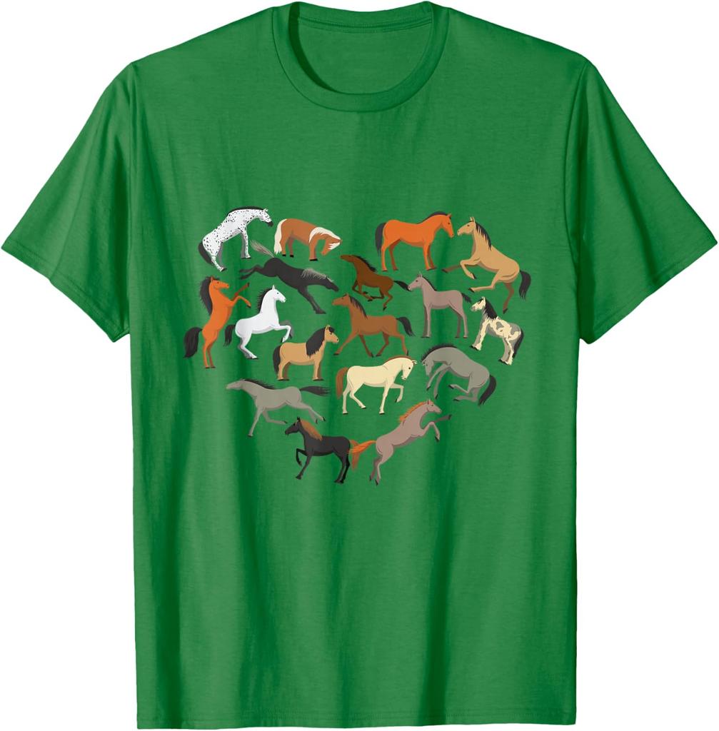 Horse Heart Collage Graphic Tee Horse Lover Farm Rider Casual Short Sleeve T-Shirt Men Women