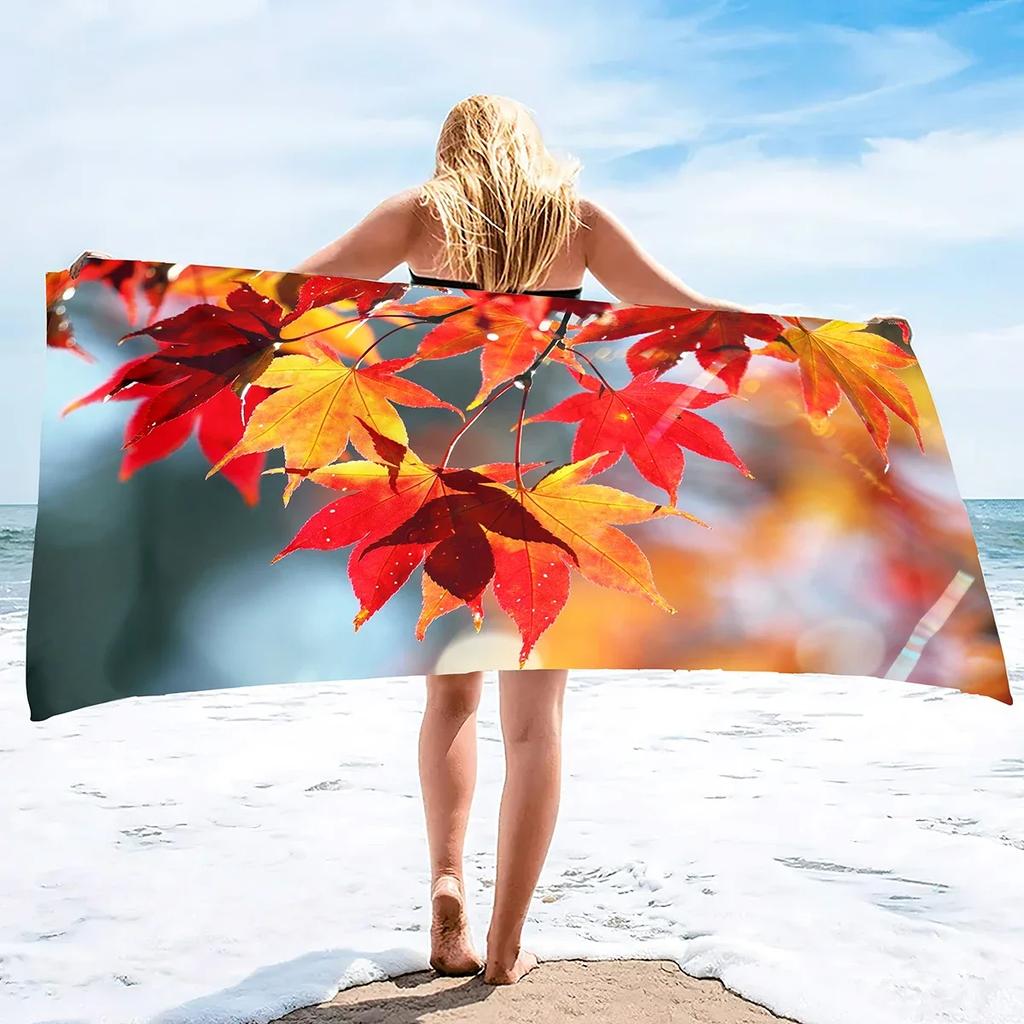 Microfiber Beach Towel,Absorbent Fall Bath Towel Oversized,Quick Dry Maple Leaf Beach Towel for Adult,Sand Free Swim Beach Towel