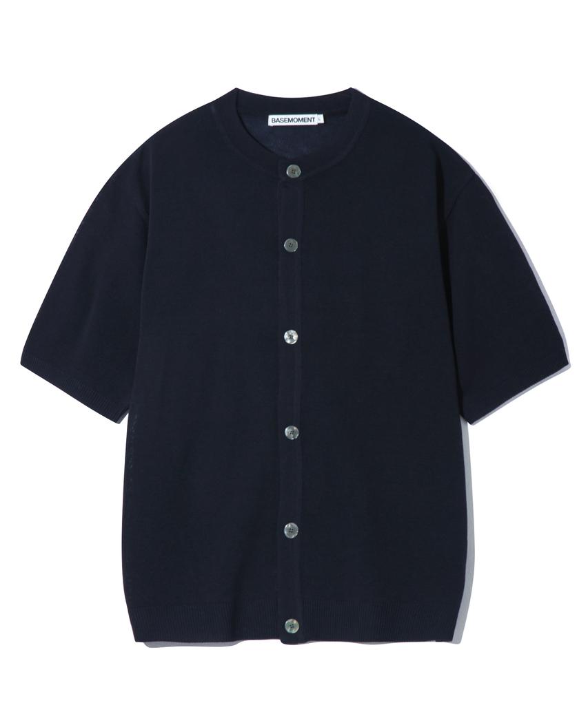 Basemoment Round Neck Half Knit Cardigan Navy